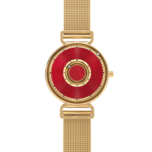 Magneto Watch - Bella Gold Red - Maschenarmband Gold - Front