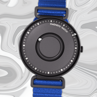 Fusion Black bracelet magnétique en cuir bleu