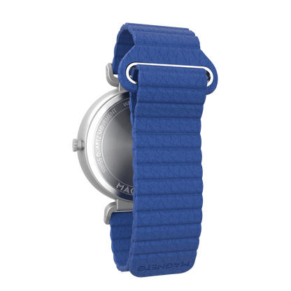 Fusion Silver bracelet magnétique en cuir bleu