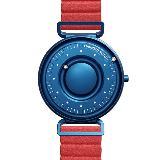 Primus Blue bracelet magnétique en cuir rouge