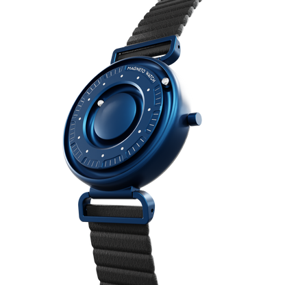 Primus Blue bracelet magnétique en cuir noir