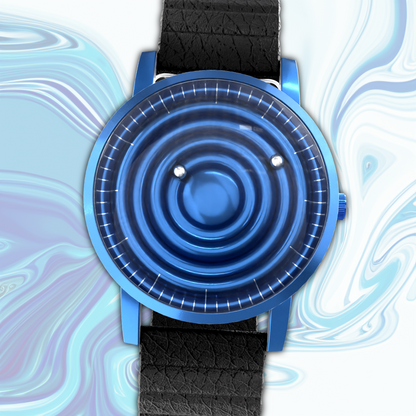Wave Blue bracelet magnétique en cuir noir (avec verre)