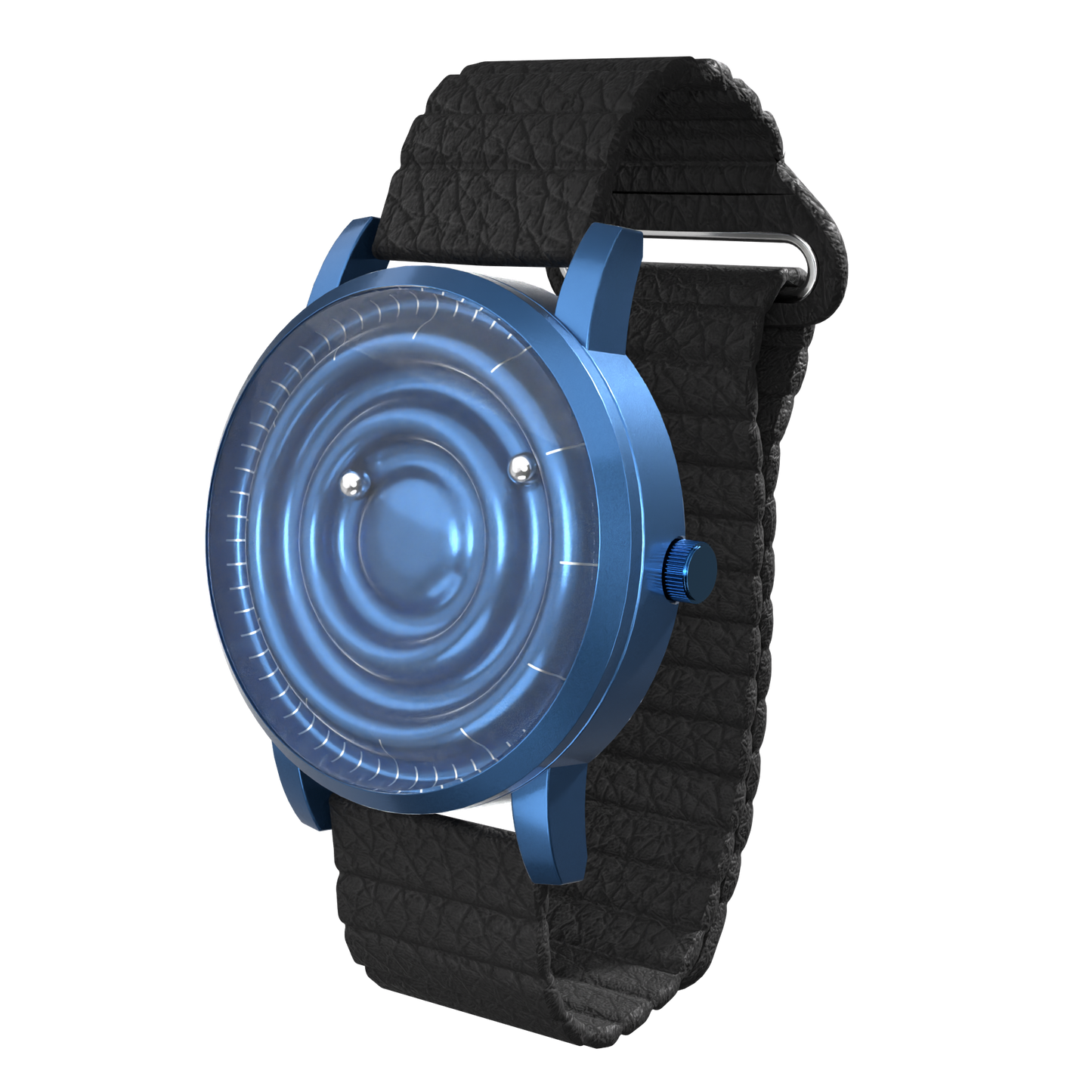Wave Blue bracelet magnétique en cuir noir (avec verre)