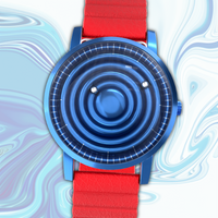 Wave Blue bracelet magnétique en cuir rouge (avec verre)