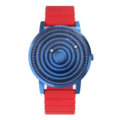 Wave Blue bracelet magnétique en cuir rouge (avec verre)