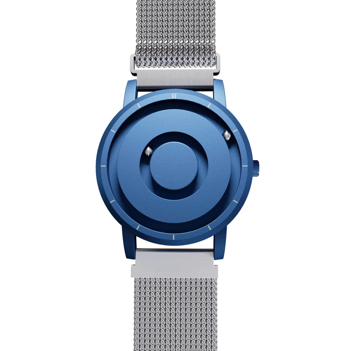 Magneto-Watch-Jupiter-Blue-Maschenarmband-Silber-Front