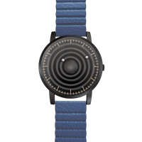 Wave Black bracelet magnétique en cuir bleu (avec verre)