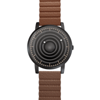 Wave Black bracelet magnétique en cuir brun (avec verre)