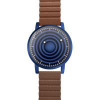 Wave Blue bracelet magnétique en cuir brun (avec verre)